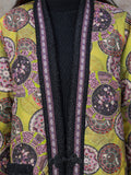 Women's Ethnic Style Kaleidoscope Pattern V-Neck Cotton Overcoat