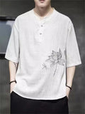 Lotus Flower Dragonfly Embroidered Men's Half Sleeve Shirts