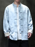 Men's Chinese Style Faux Suede Jacket with Bamboo Leaf Print