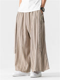 Men's Chinese Style Cotton Striped Wide Leg Pants with Strap