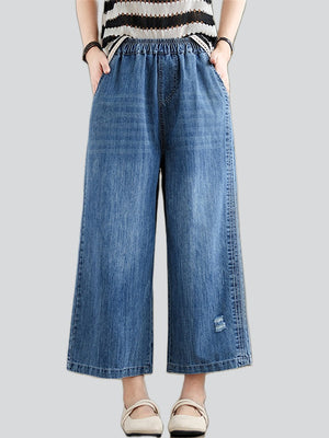 Women's Oversized Comfortable Blue Straight-Leg Jeans for Summer