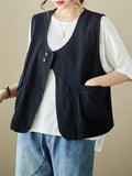 Women's Simple U Neck Oversized Cargo Vest with Pocket