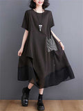 Lady Plus Size Irregular Retro Drawstring Pocket Dresses