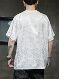 White Crane Embroidery Summer Round Neck T-shirt for Men