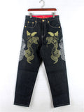 Golden Snake Letter Embroidery Hip Hop Jeans for Men