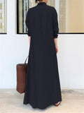 Minimalist Lapel Collar Long Sleeve Pocket Maxi Shirt Dress