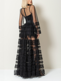 Sheer Lace Patchwork Sexy Party Maxi Dress for Women