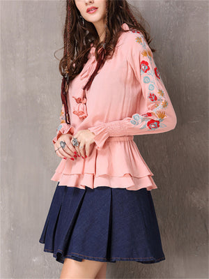 Stylish Embroidered Pink Color Long Sleeve Shirt