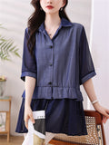 Chiffon Patchwork Blue Lapel Shirt for Women