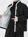 Male Chinese Style Bamboo Leaf Flower Print Corduroy Coats