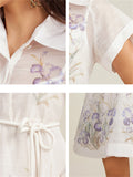 Female Lapel Short Sleeve Printed Tie Dresses