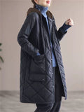 Ladies Rhombus Warm Spliced Cotton Coats Mid-length Hooded Jackets