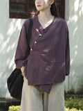 Spring V Neck Long Sleeve Soft Linen Shirt for Women