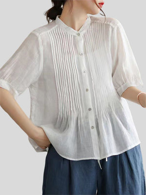 Women's Literary Thin Cotton Linen Short-sleeved Shirts