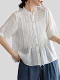 Women's Literary Thin Cotton Linen Short-sleeved Shirts