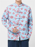 Men's Chinese Mythology Kylin Print Blue Retro Jacket