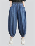 Casual Loose Blue High Waist Harem Jeans for Women