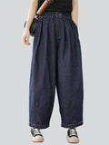 Women's Casual Blue Oversized Straight-Leg Jeans