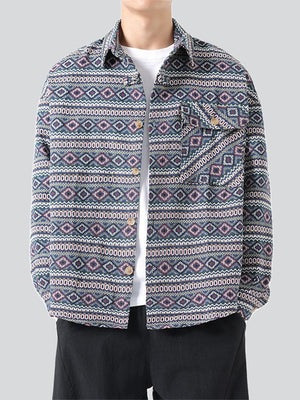 Male Ethnic Geometric Printing Button Up Jackets