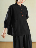 Female Simple Stand Collar Short Sleeve & Long Sleeve Linen Shirts