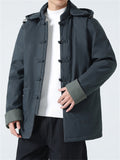 Men's Warm Tang Suit Style Quilted Coat with Detachable Hood