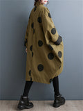 Polka Dot Stand Collar Bat Sleeve Oversized Coat for Lady