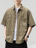 Men's Cool Lapel Chest Pocket Button Up Shirt