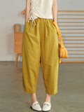 Comfy Elastic Waist Solid Color Pants for Women