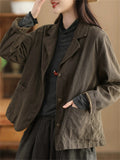 Women's Autumn Notched Lapel Single-Breated Plain Linen Blazer