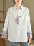 Relaxed Turn-down Collar Embroidered Shirts for Lady