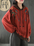 Leaf Pattern Color Contrast Hoodie for Women