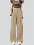 Women's Casual Solid Color Mid Waist Straight-Leg Long Pants