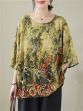 Women's Crew Neck Loose Pullover Floral Print Shirt