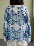 Summer Cozy V Neck Loose Print Long Sleeve Shirt for Women