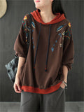 Leaf Pattern Color Contrast Hoodie for Women