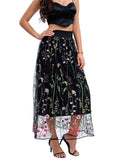 Spring Floral Leaf Embroidery Elegant Mesh Skirt for Lady