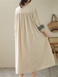 Female Geometric Embroidered Round Collar Half Placket Dress