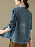 Women's Autumn Washed Blue Denim Baseball Jacket