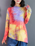 Women's Stylish Tie-Dye Turtleneck Irregular Hem Shirt