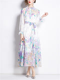 Female Dreamy Long Sleeve Printed Layered Ruffle Dresses