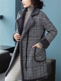 Ladies Vintage Plaid Notched Lapel Plush Lining Overcoat