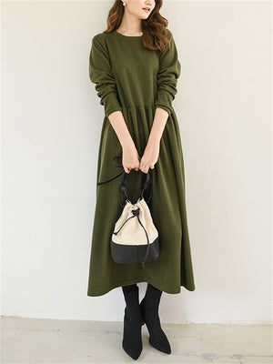 Winter Gentle Round Neck Long Sleeve A-Line Dress for Women