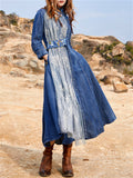 Female Embroidered Tulle Denim Asymmetrical Patchwork Dresses