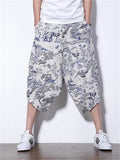 Men's Chinese Style Plus Size Printed Cropped Pants