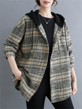 Women's Trendy Hooded Button Up Plaid Jacket