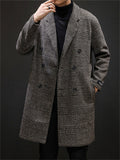 Men's Autumn Double-Breasted Lapel Checked Midi Woolen Coat