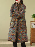 Ethnic Style Faux Fur Collar Warm Plush Female Print Long Coat