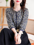 Retro Polka Dot Print Pleated Stand Collar Shirt for Female