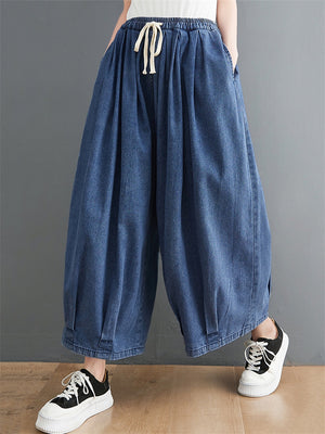 Drawstring Baggy Wide Leg Jeans for Women