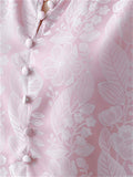 Elegant Puff Sleeve Floral Pattern Faux Silk Shirt for Women